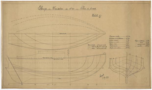 PLAN DE COQUE - SLOOP DE CROISIERE 5,50 M (1933)