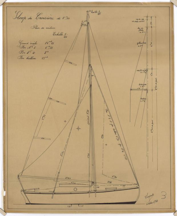 PLAN DE VOILURE/GREEMENT - SLOOP DE CROISIERE 5,50 M (1933)