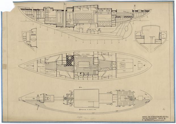 PLAN D&#039;AMENAGEMENT  - YAWL DE CROISIERE DE 15M (1947)