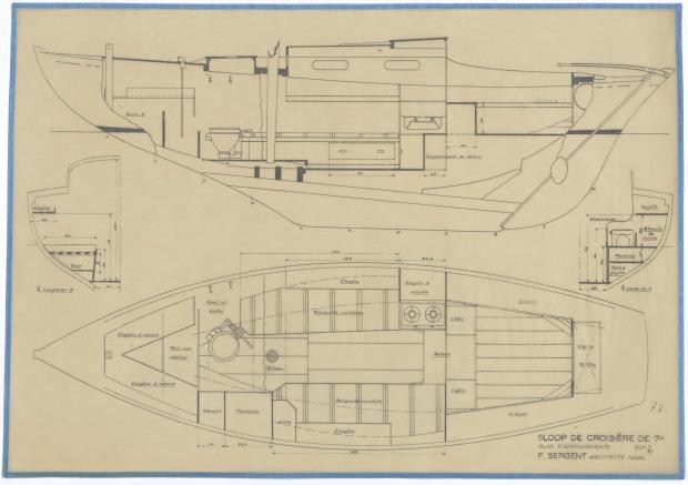 PLAN D&#039;AMENAGEMENT  - SLOOP DE CROISIERE DE 7M (1947)