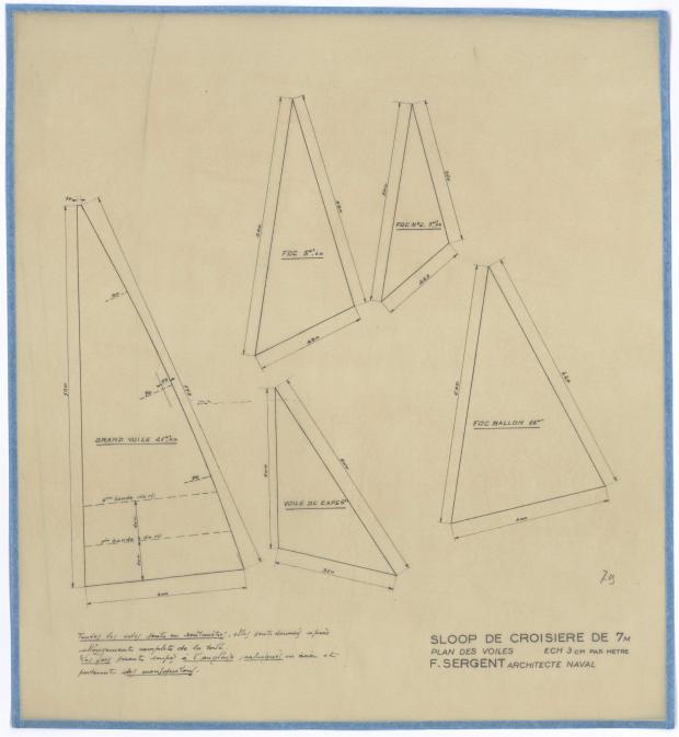 PLAN DE VOILURE/GREEMENT - SLOOP DE CROISIERE DE 7M (1947)