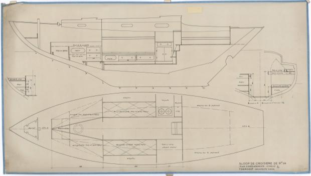 PLAN D&#039;AMENAGEMENT  - SLOOP DE CROISIERE 9,25 M (1950)