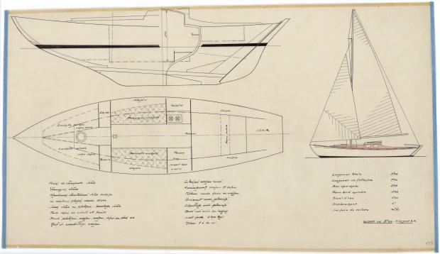 PLAN D&#039;AMENAGEMENT  - SLOOP DE CROISIERE 9,25 M (1950)