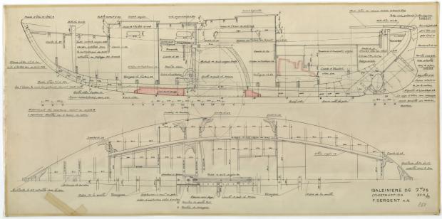 PLAN DE CONSTRUCTION - BALEINIERE 7,75 M NIDJOUM (1952)