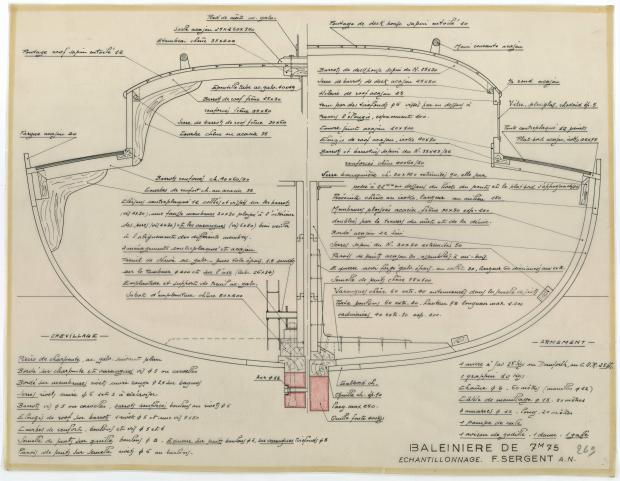 PLAN DE CONSTRUCTION - BALEINIERE 7,75 M NIDJOUM (1952)