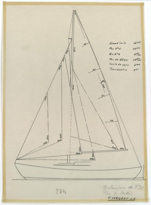 PLAN DE VOILURE/GREEMENT - BALEINIERE 7,75 M NIDJOUM (1952)