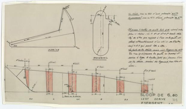 PLAN DE DERIVE/QUILLE - PHRYNE SLOOP DE 6,80 M (1953)