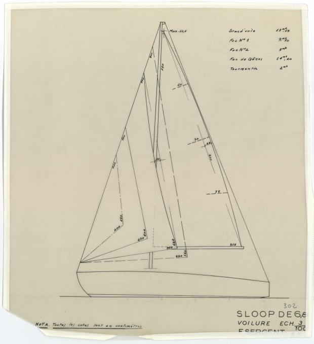 PLAN DE VOILURE/GREEMENT - PHRYNE SLOOP DE 6,80 M (1953)