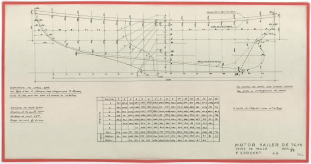 PLAN DE CONSTRUCTION - OISEAU BLEU, Motor sailer 14,75 M (1953)