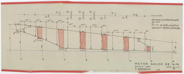 PLAN DE DERIVE/QUILLE - OISEAU BLEU, Motor sailer 14,75 M (1953)