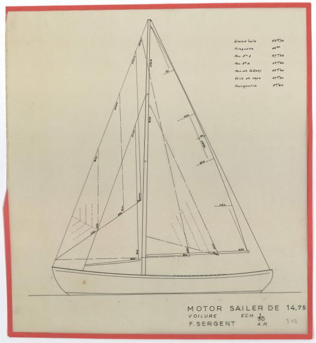 PLAN DE VOILURE/GREEMENT - OISEAU BLEU, Motor sailer 14,75 M (1953)