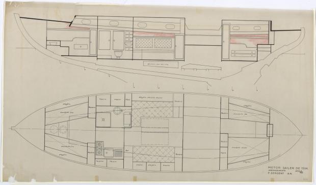 PLAN D&#039;AMENAGEMENT  - Motor Sailer 13 m (1955)