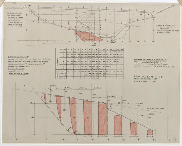 PLAN DE DERIVE/QUILLE - OCEAN RACER 26 PIEDS FLOTTAISON (1955)