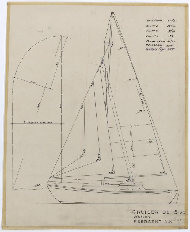 PLAN DE VOILURE/GREEMENT - DEJA   CRUISER 8,50 m (1957)