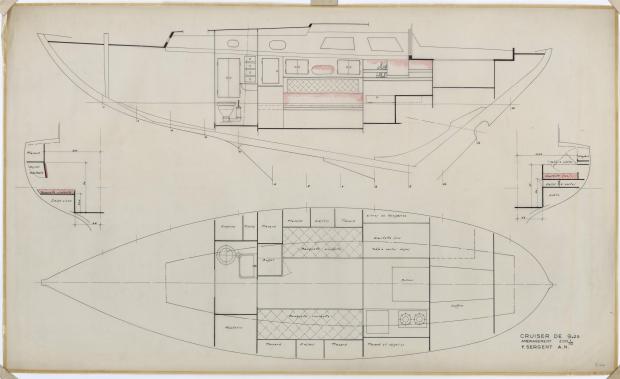 PLAN D&#039;AMENAGEMENT  - CABRETTE CRUISER NORVEGIEN 9,25 m (1957)