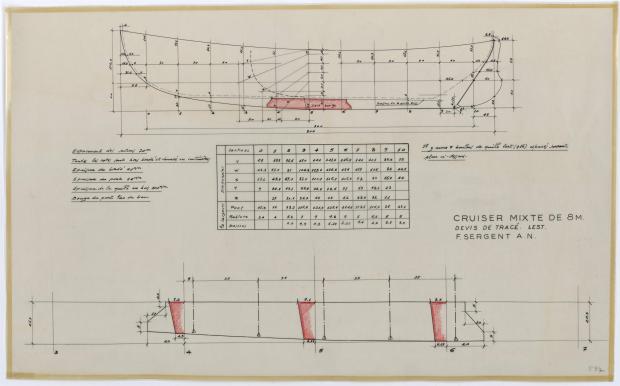 PLAN DE DERIVE/QUILLE - CRUISER MIXTE DE 8 M (1958)