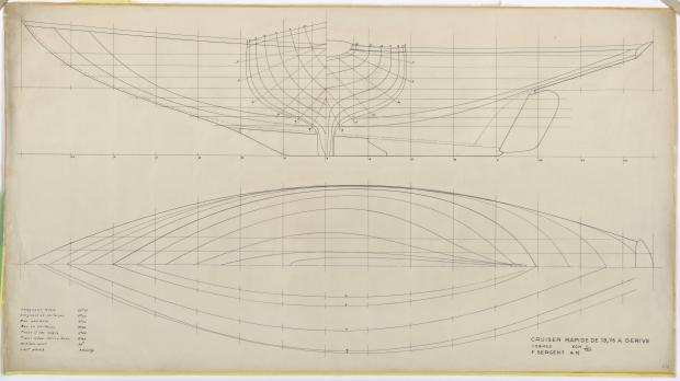 PLAN DE COQUE - CRUISER RAPIDE DE 13,75 m à dérive (1959)