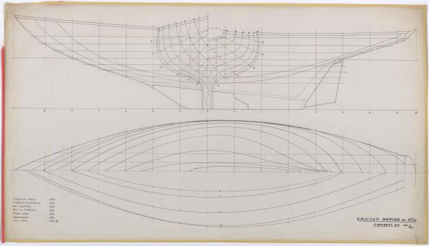 PLAN DE COQUE - CRUISER RAPIDE DE 13,75 m à dérive (1959)