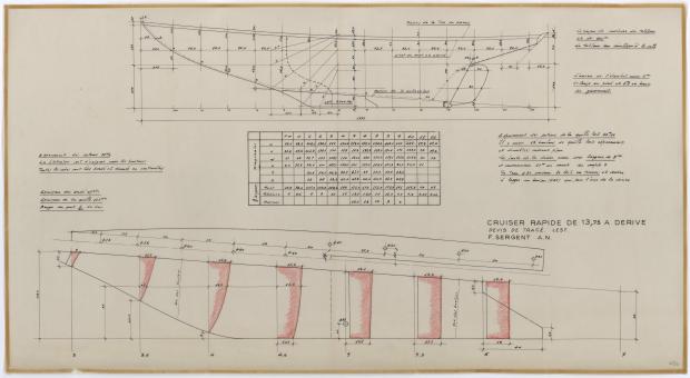 PLAN DE DERIVE/QUILLE - CRUISER RAPIDE DE 13,75 m à dérive (1959)