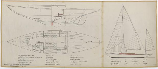 PLAN GENERAL - CRUISER RAPIDE DE 13,75 m à dérive (1959)