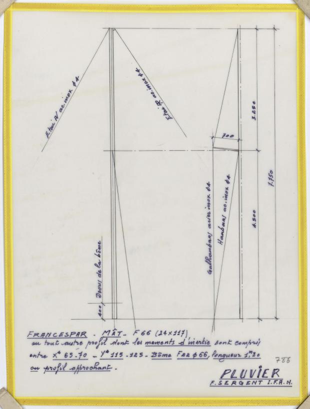 PLAN DE VOILURE/GREEMENT - PLUVIER DERIVEUR LESTE DE 6,60 m (1961)