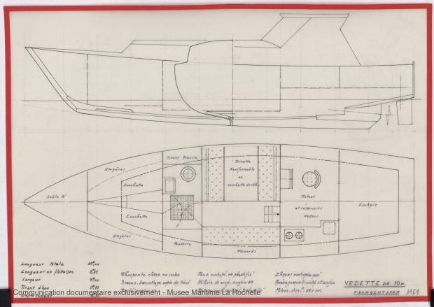 PLAN D&#039;AMENAGEMENT  - Vedette 8,50m, 10m, 15 m (1968)