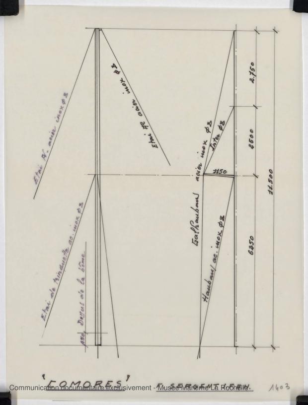 PLAN DE VOILURE/GREEMENT - Locrido, Comores (amateurs) Sloop 10,50 m (1973)