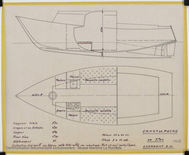 PLAN D&#039;AMENAGEMENT  - Canot de peche 7,20 m (1975)