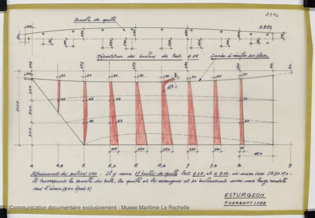 PLAN DE DERIVE/QUILLE - ESTURGEON 10,50 M (1981)