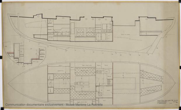 PLAN D&#039;AMENAGEMENT  - OISEAU BLEU, Motor sailer 14,75 M (1953)